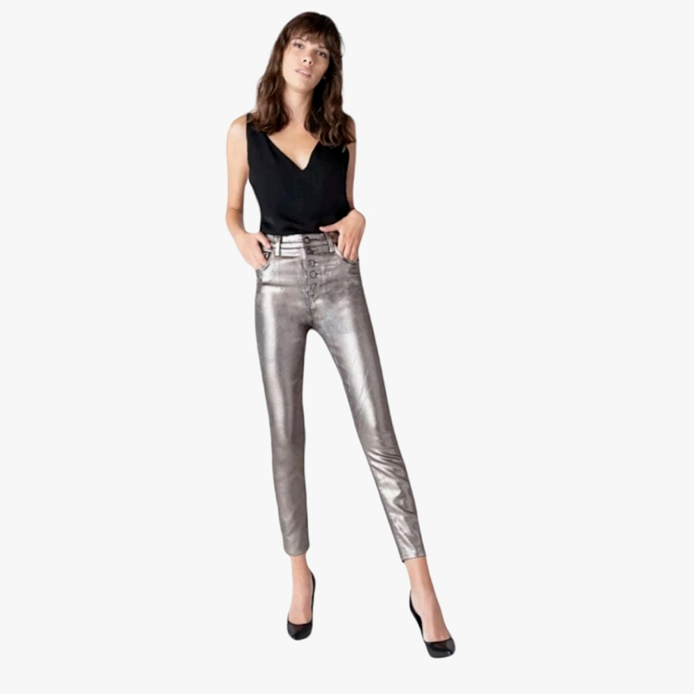 J Brand Lillie High Rise Crop Skinny Galactic Silver Jean Size 28 NWT